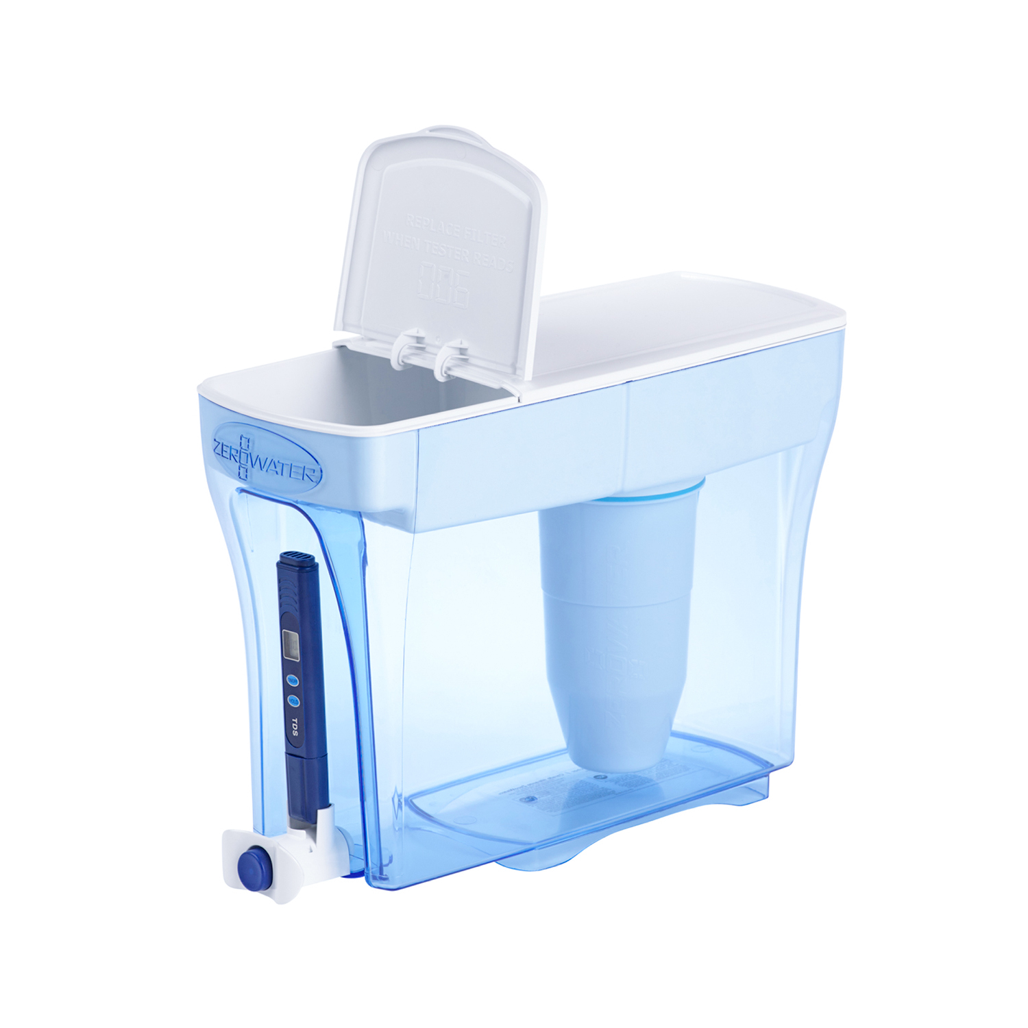 30 cup ready pour dispenser side view with water fill compartment up 