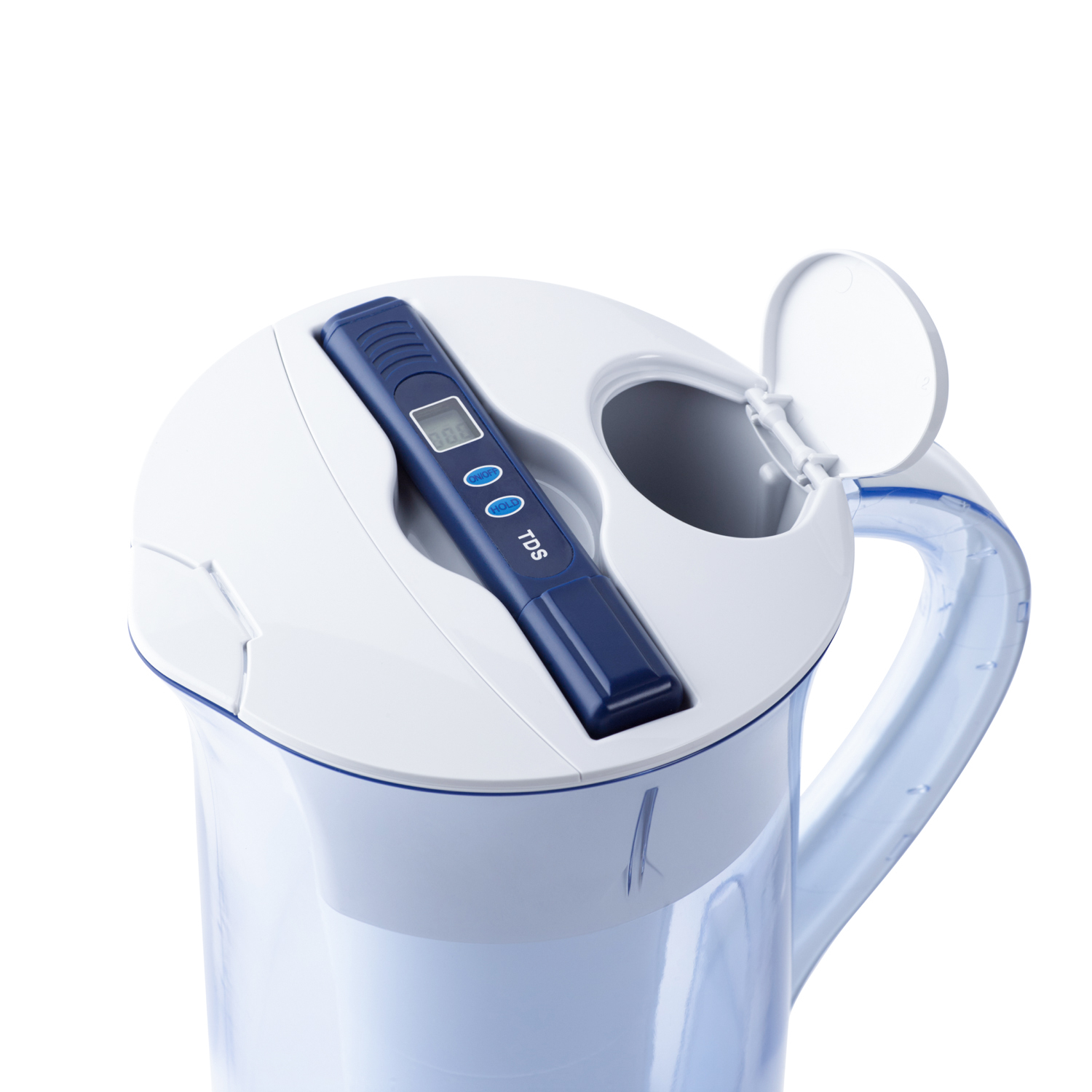 10 Cup Round Ready-Pour Pitcher with TDS meter on top and round opening 