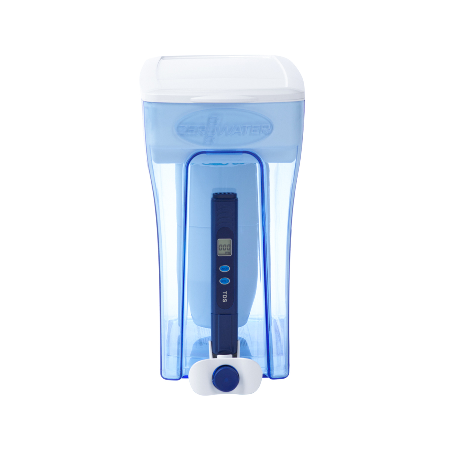 30 cup ready pour dispenser front view with tds meter and spigot