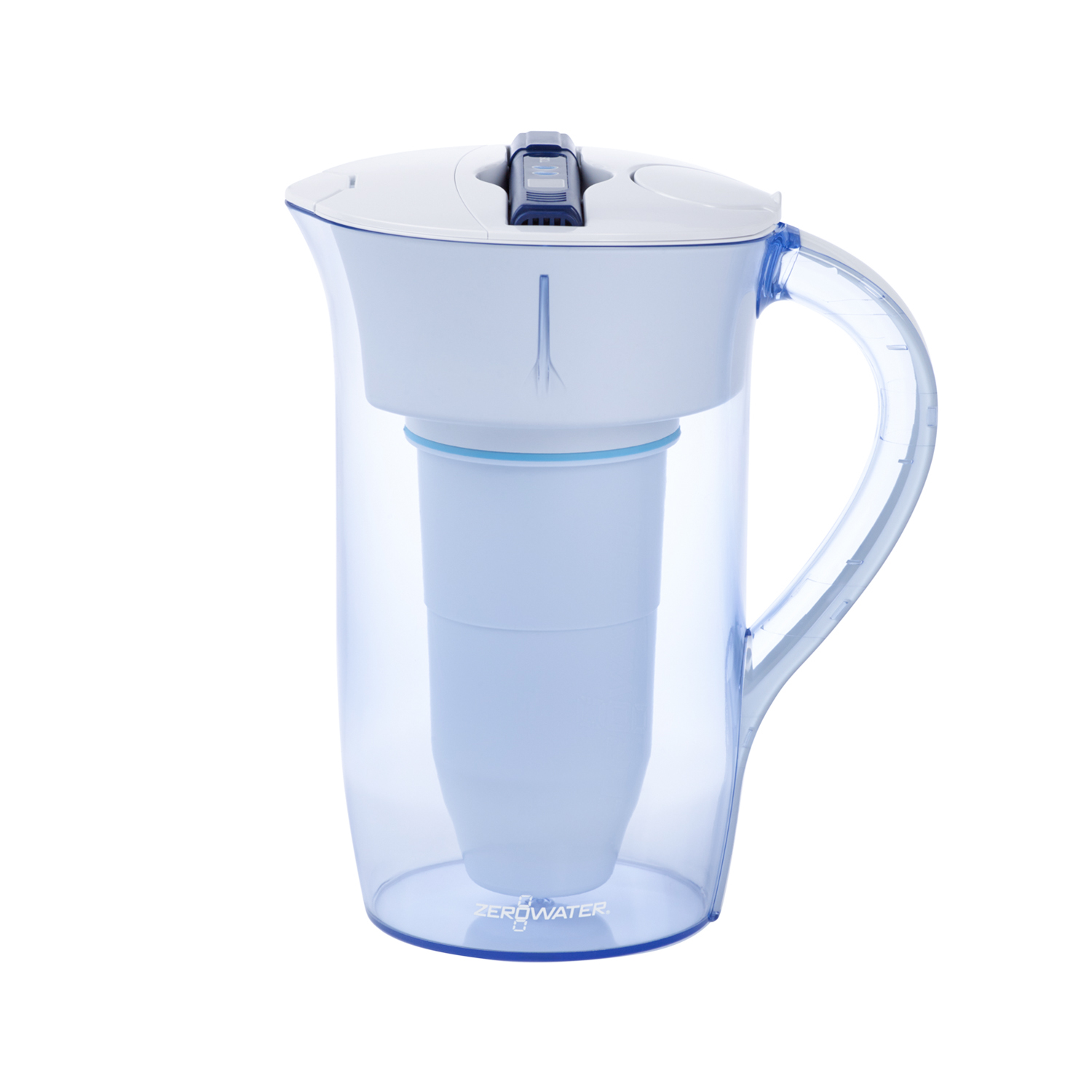 10 Cup Round Ready-Pour Pitcher side view with tds meter on lid