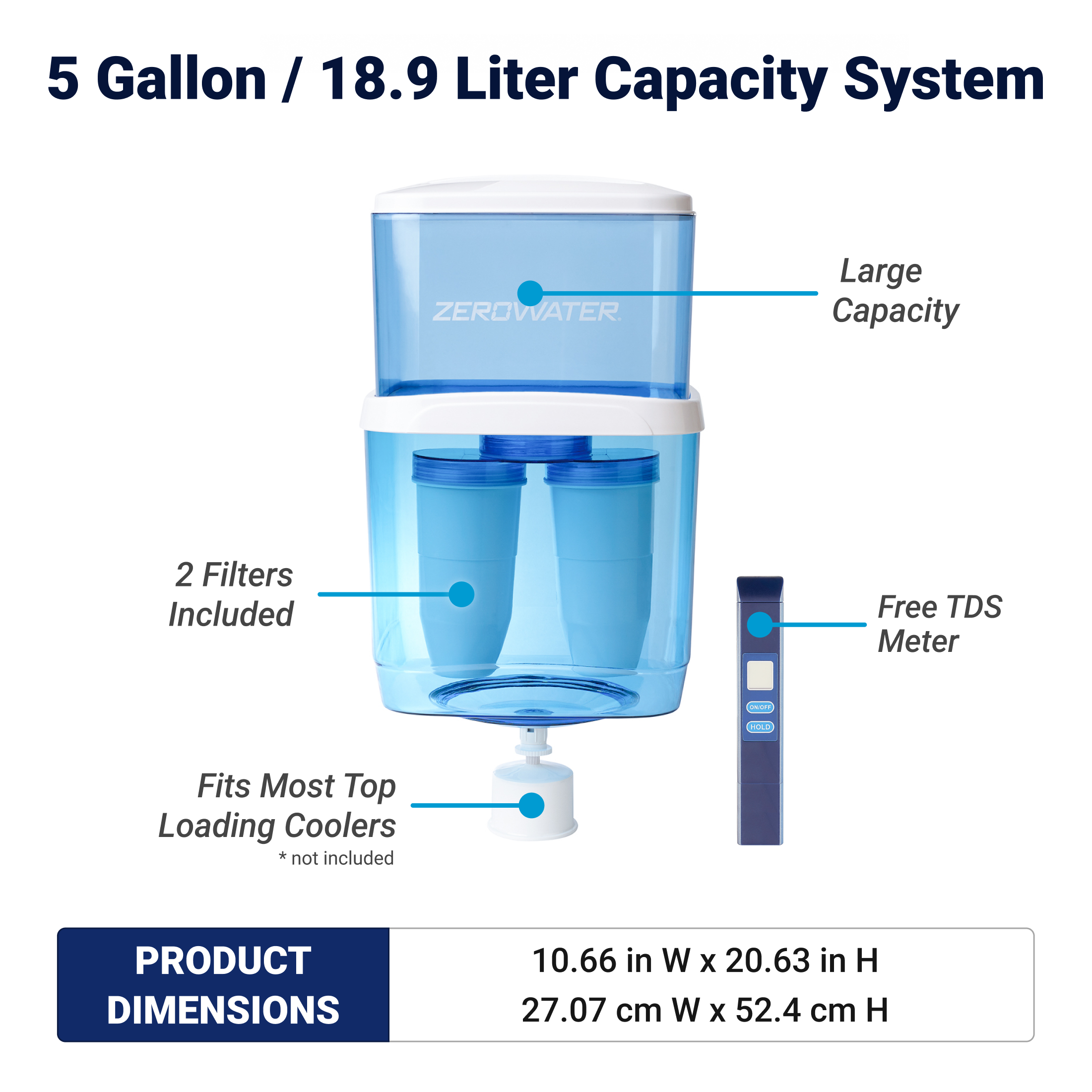 5 gallon 18.9 liter capacity system with product dimensions