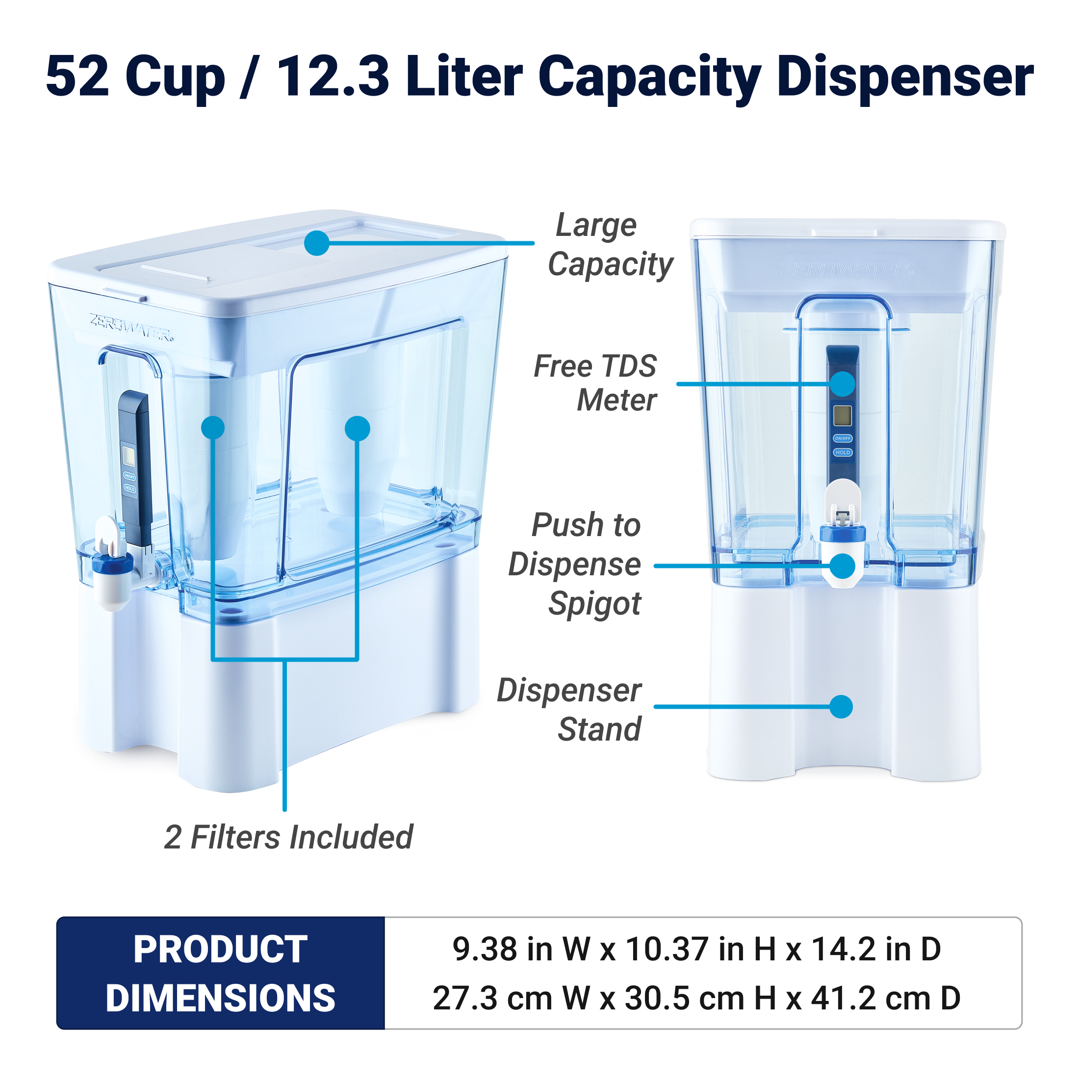 52 cup 12.3 liter capacity dispenser with product dimensions
