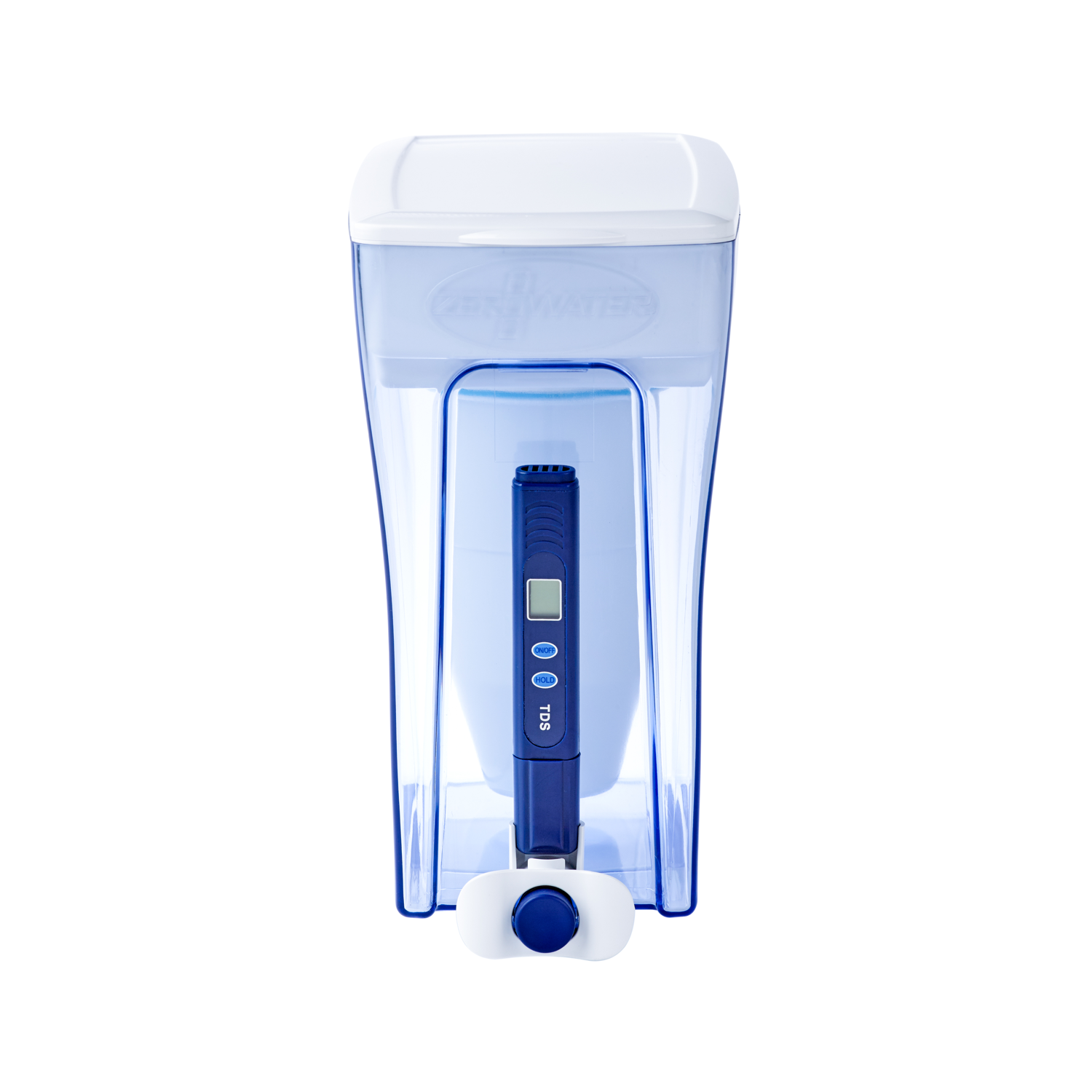 20 cup ready pour dispenser front view with tds meter and spigot 