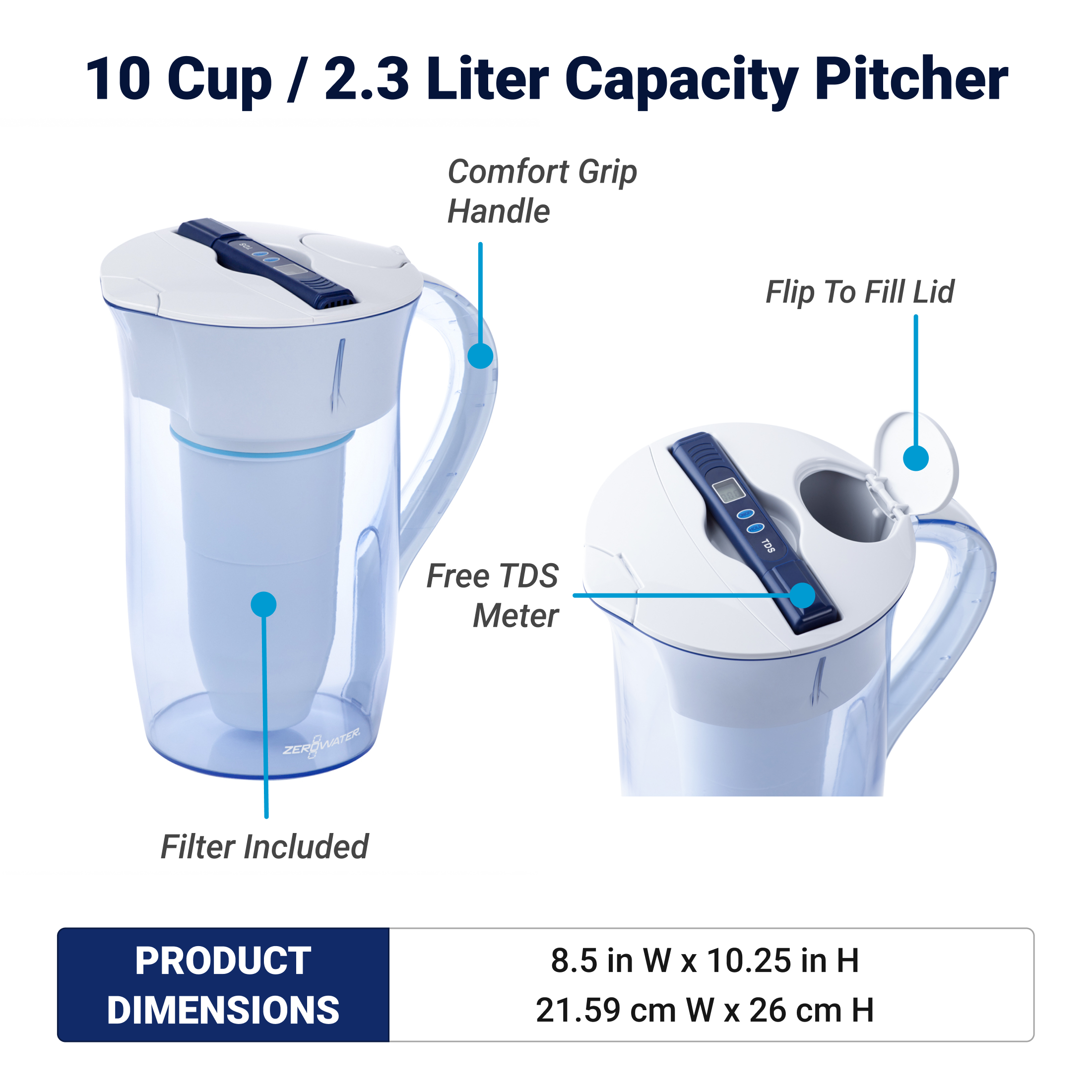 10 cup 2.3 liter ready pour round capacity pitcher