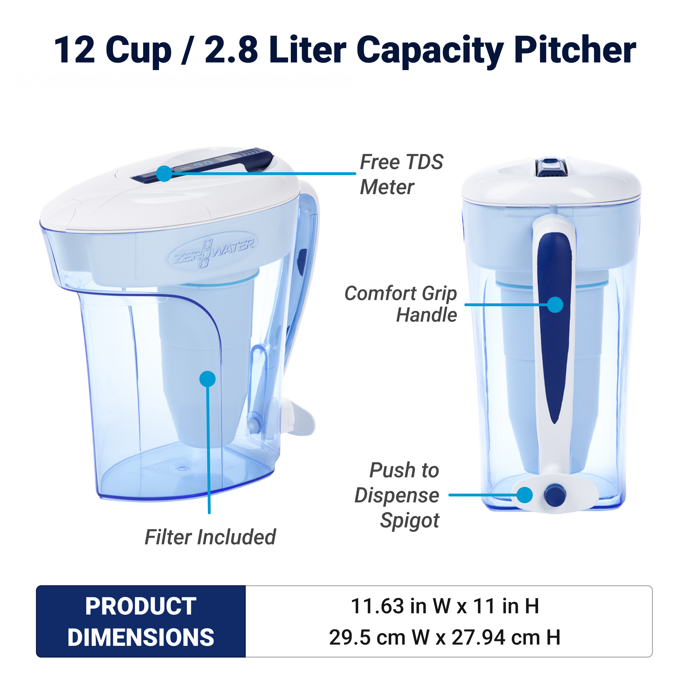 12 Cup/2.8 liter capacity  Ready-Pour Pitcher