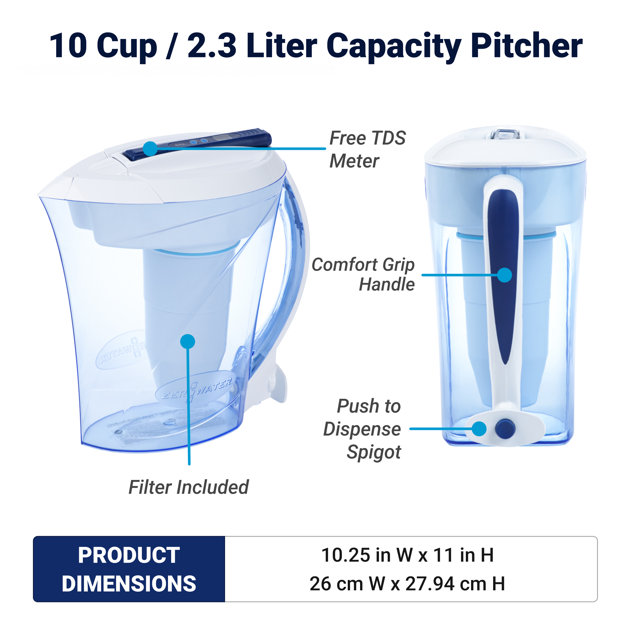 10 cup ready pour pitcher side and back view