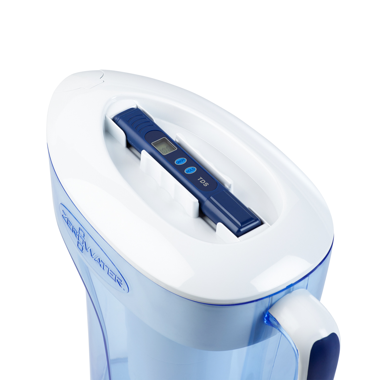 Ten cup pitcher with TDS meter on top lid